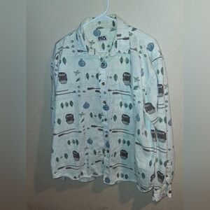 Falls Creek Vintage Hiking 100% Cotton Button Down Compas Camping L